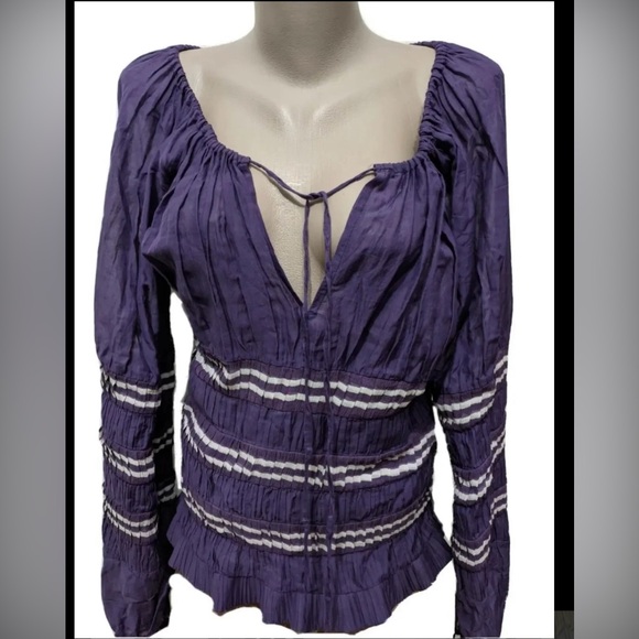 Jean Paul Gaultier Jeans Purple Striped Pleated Blouse - Picture 6 of 6